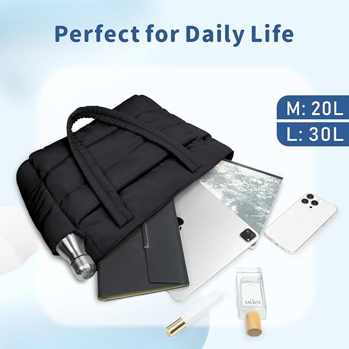 TOPDesign Puffer Tote Bag for Women, Lightweight Puffy Handbag with Compartments, Quilted Shoulder Bag for Work, Travel, Gym
