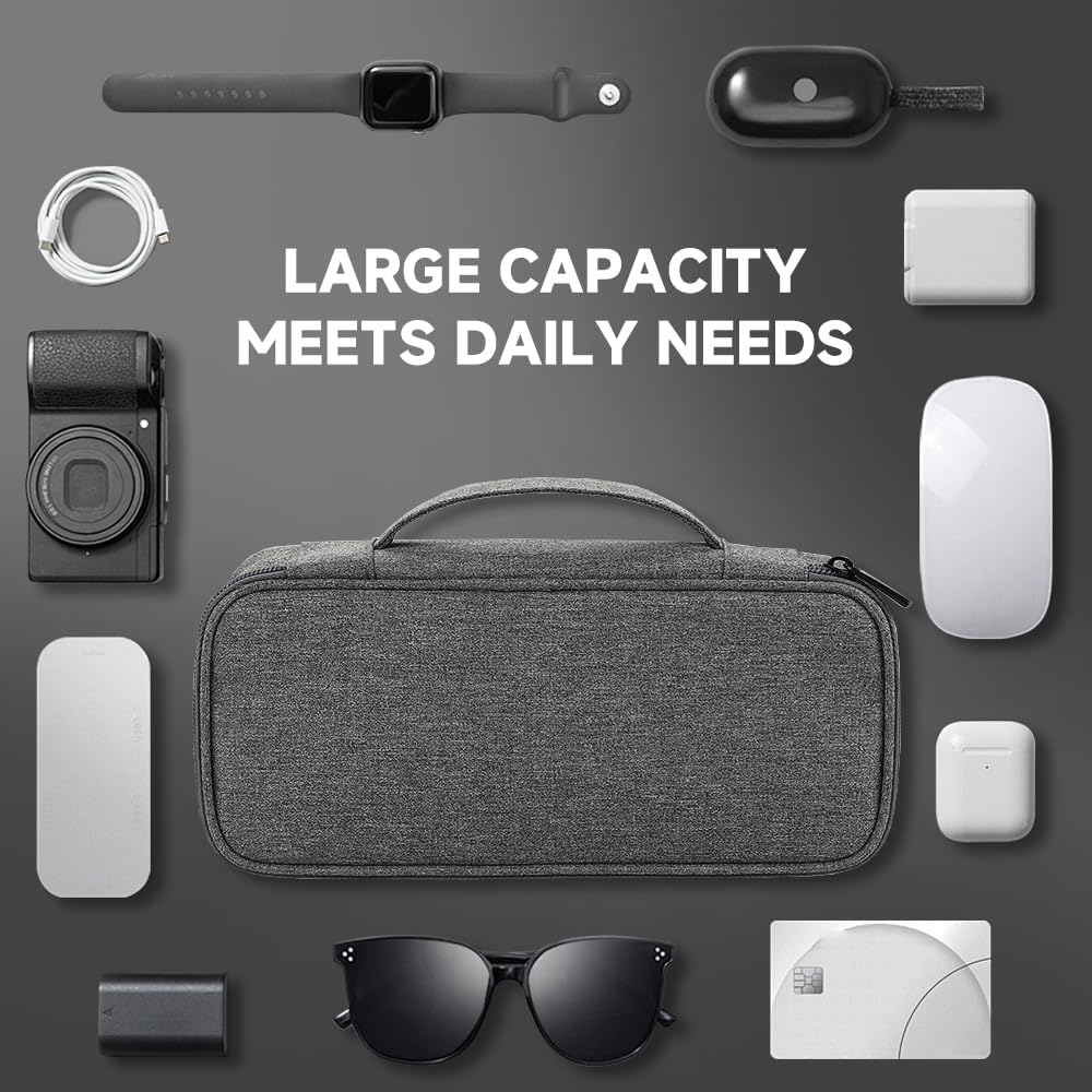 Teskyer Electronics Organizer Travel Case, Waterproof Portable Tech Accessories Pouch with Organized Compartments for Cables, Phone, Chargers, Earphone, Dark Grey
