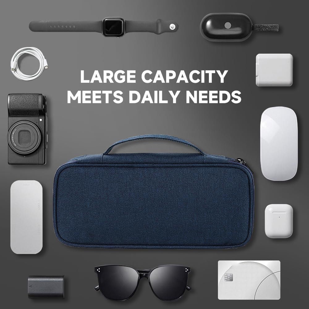 Teskyer Electronics Organizer Travel Case, Waterproof Portable Tech Accessories Pouch with Organized Compartments for Cables, Phone, Chargers, Earphone, Navy Blue