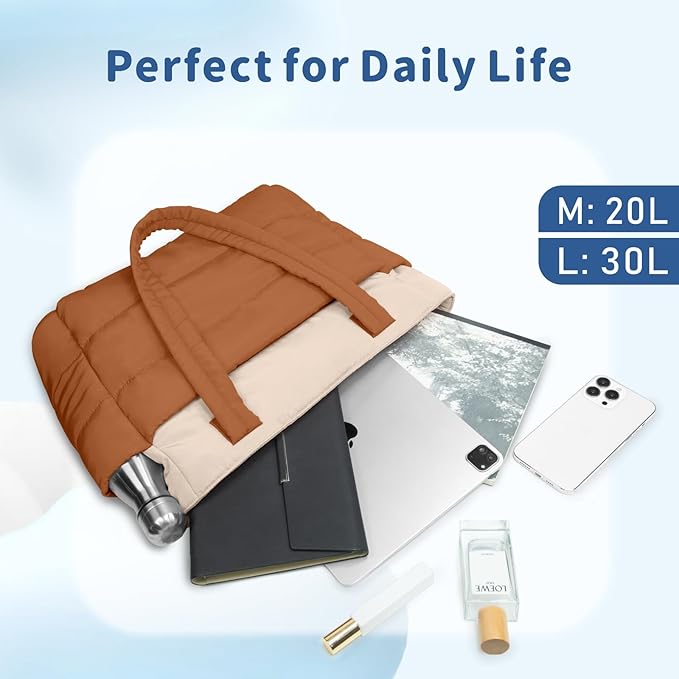 TOPDesign Puffer Tote Bag for Women, Lightweight Puffy Handbag with Compartments, Quilted Shoulder Bag for Work, Travel, Gym