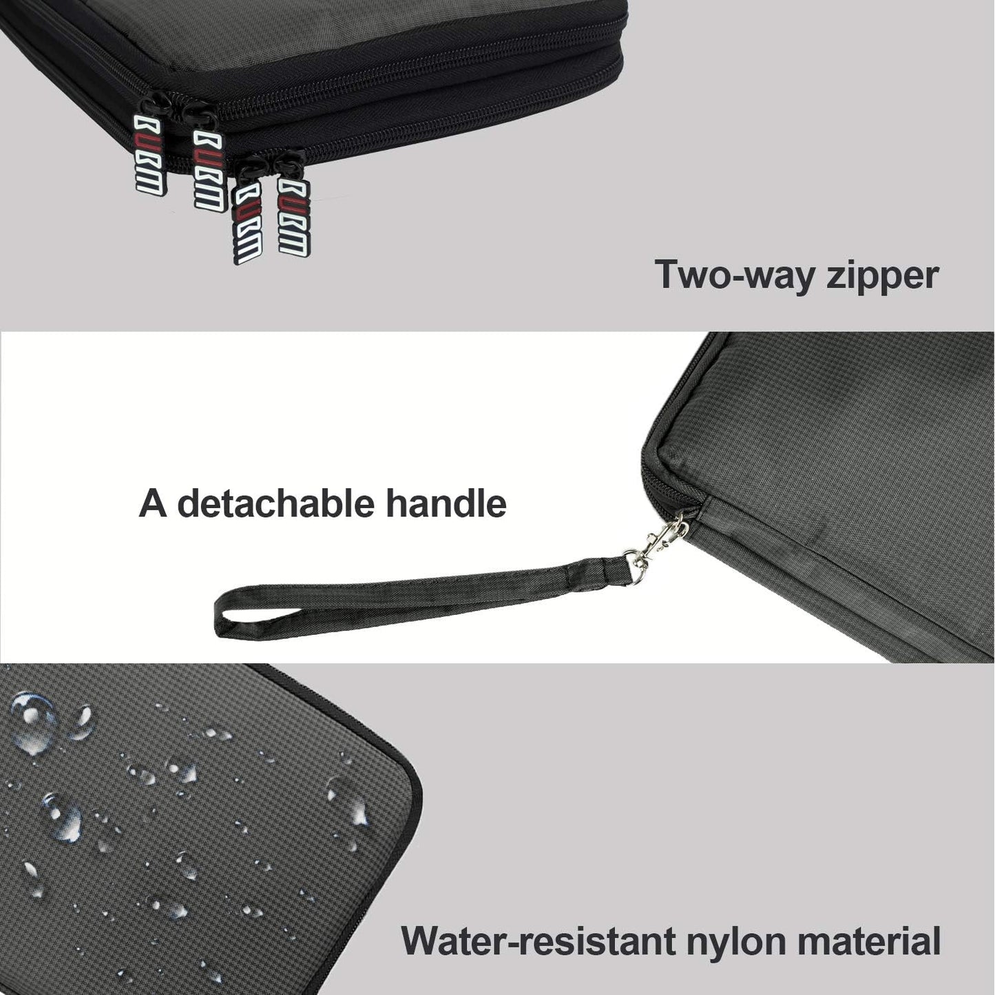 BUBM Double Layer Electronics Organizer, Travel Gadget Bag for Cables, Memory Cards, Flash Hard Drive and More, Fit for iPad or Tablet(up To 9.7")--Large, Gray