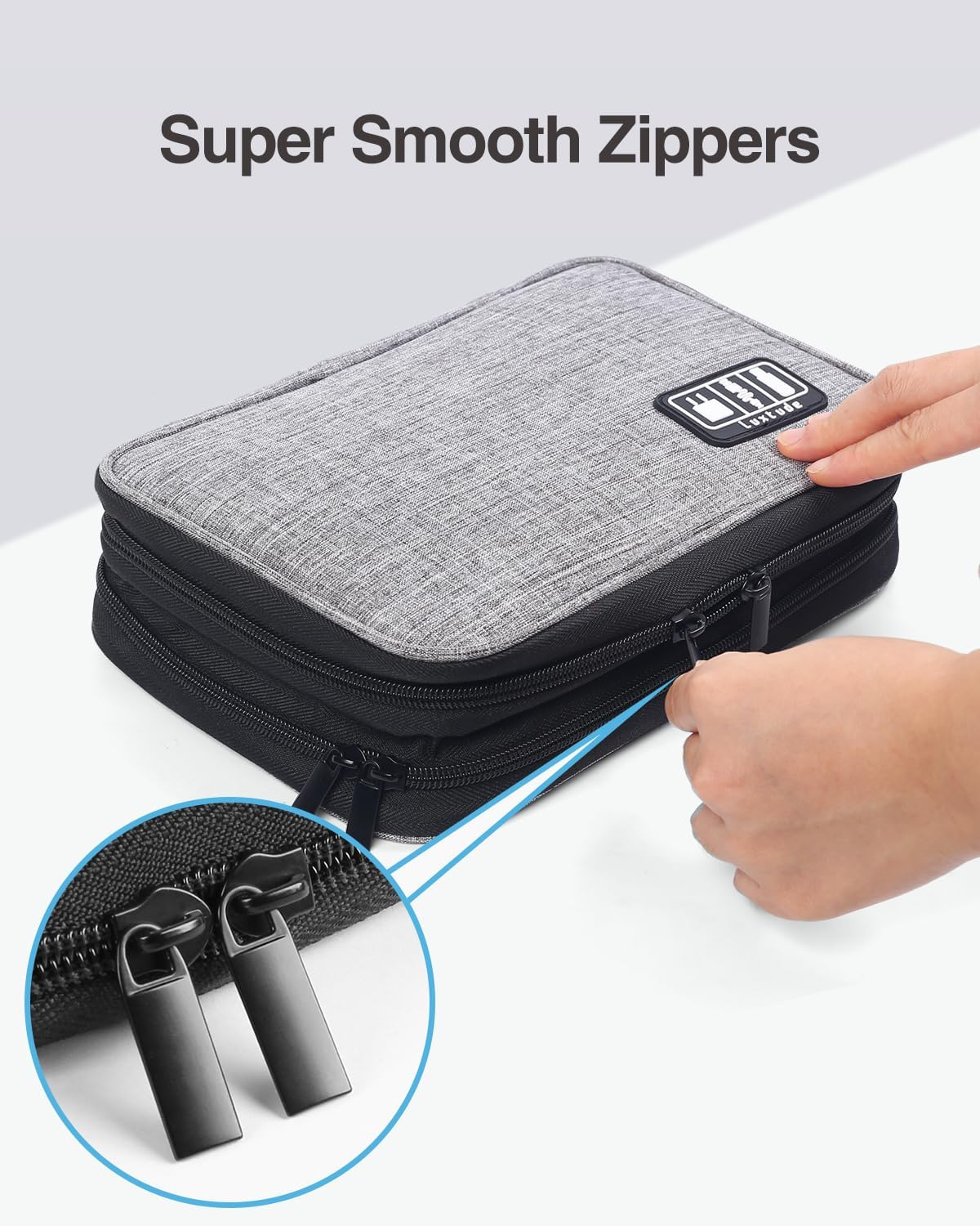 Luxtude Electronics Organizer, Portable Cable Organizer Bag for iPad 7.9'', Double Layer Travel Tech Bag&Cord Storage, Compact Cord Case&Charger Pouch,Electronics Carring Case for Phone/USB