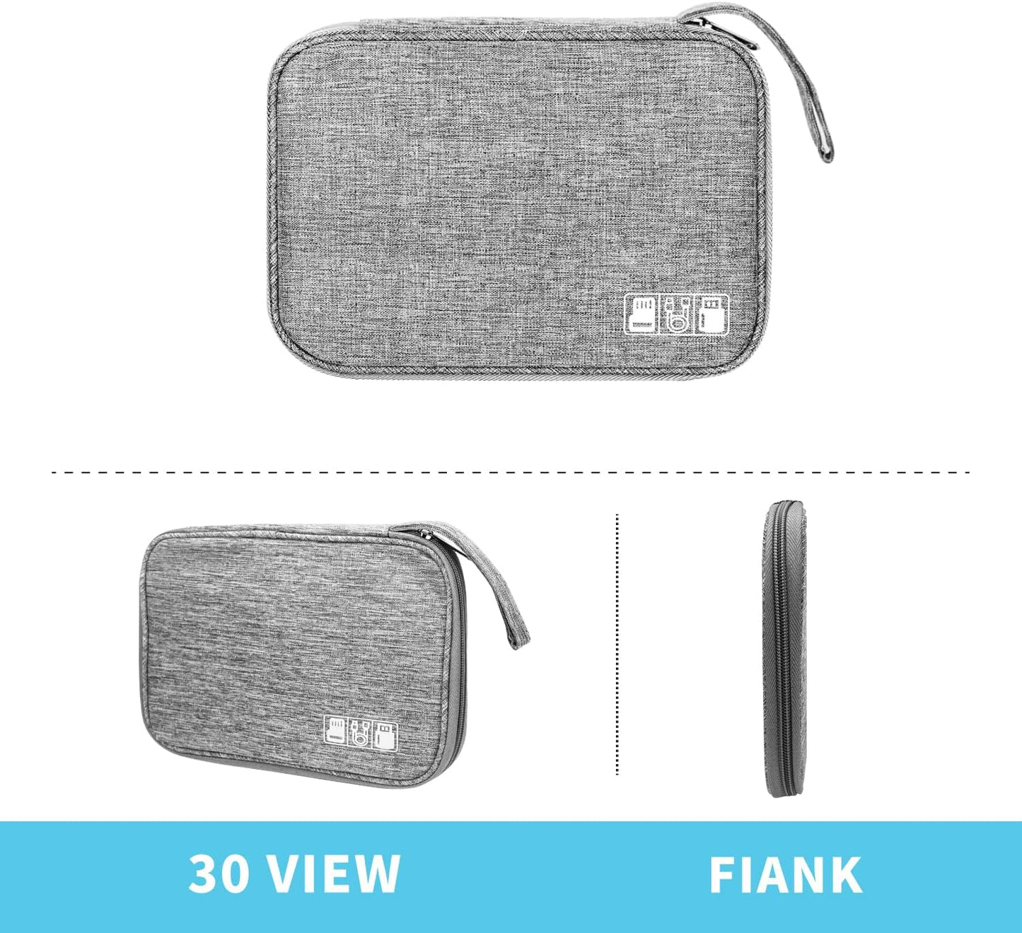 Electronics Organizer Travel Case,Electronic Accessories Storage Bag,Portable Waterproof Cable Organizer Bag,with 5 Cable Ties,for Travel,Work-Grey