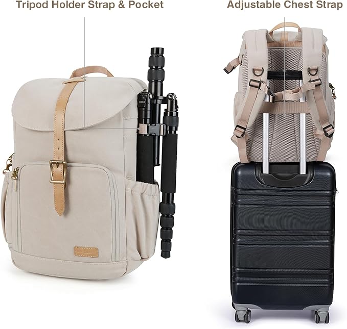 BAGSMART Camera Backpack, DSLR Camera Bag Backpacks for Photographers, Waterproof Anti-Theft Photography Backpack with 15 Inch Laptop Compartment & Tripod Holder, Ivory White