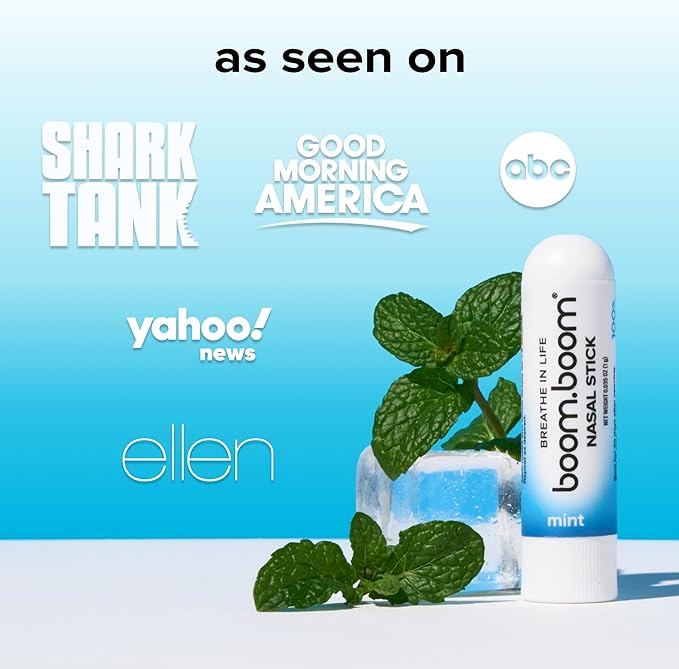 BoomBoom Nasal Stick | Vapor Flow Technology | Cool Refreshing Sensation | Natural Mood Boost | Simple Ingredients | Essential Oils + Menthol Inhaler (Mint)