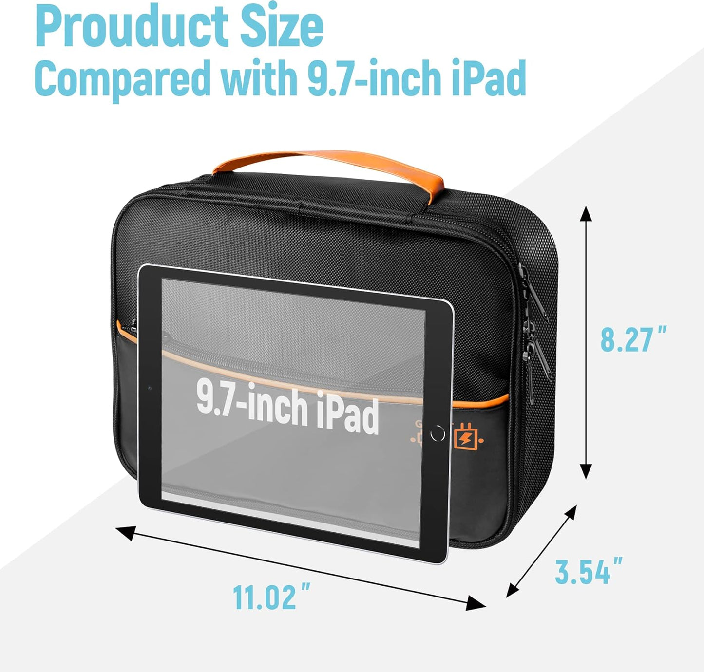 Electronics Travel Organizer, Large Double Layer Portable Waterproof Travel Organizer Bag for Charging Cable Storage, Ipad, Power Bank, Business and School ,5pcs Cable Ties-Black