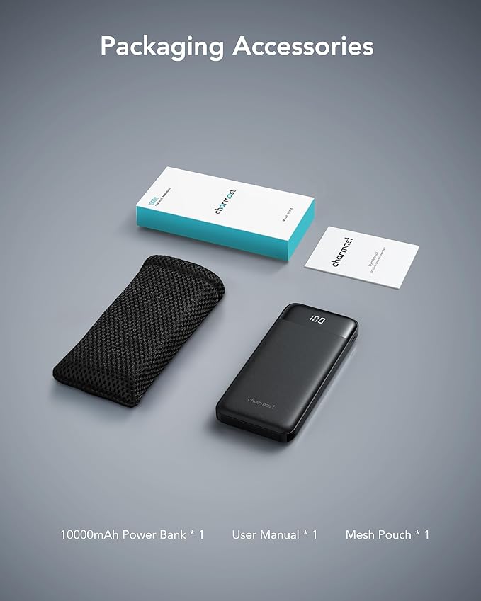 charmast Portable Charger with Built in Cables, Power Bank with Cords Wires, Slim 10000mAh Travel Battery Pack 6 Outputs 3 Inputs 3A Fast Charging for Samsung Google Pixel LG Moto iPhone iPad