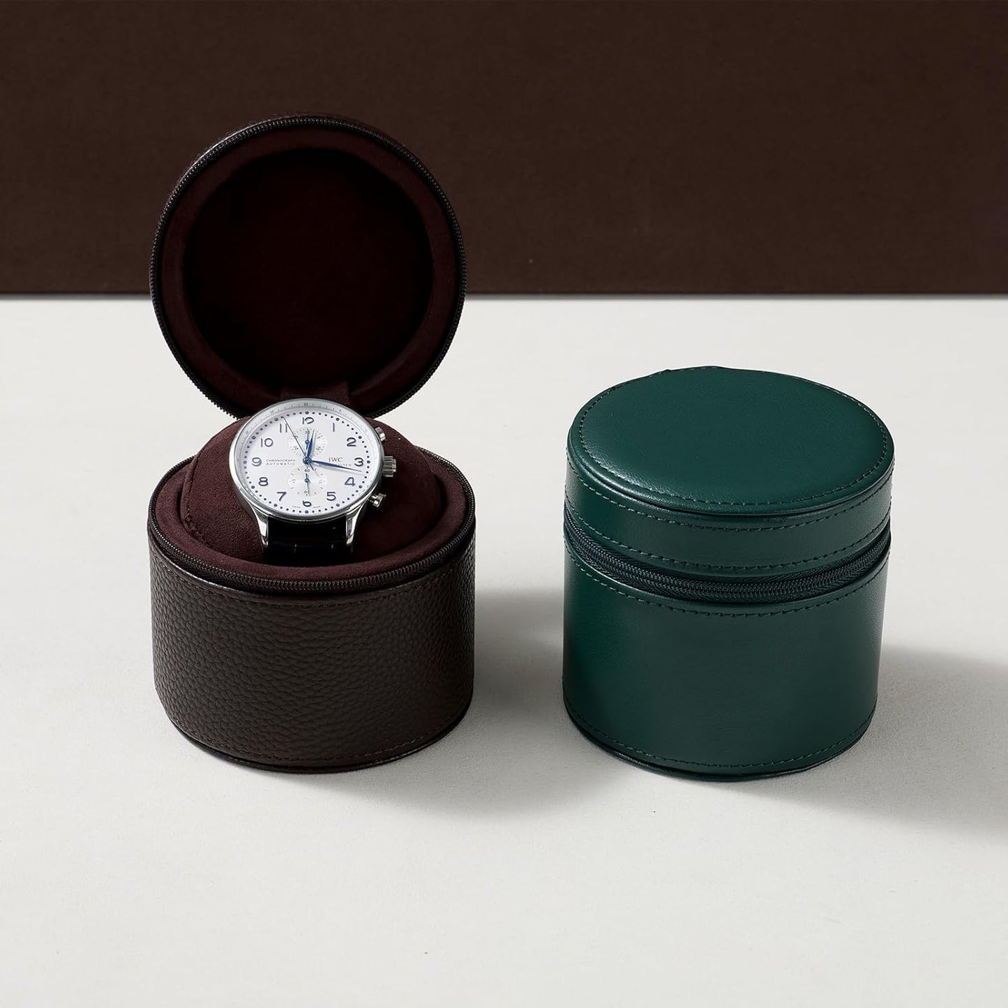 Oirlv Luxury Leather Watch Travel Case Single Watch Case with Removable Pillow(Green)