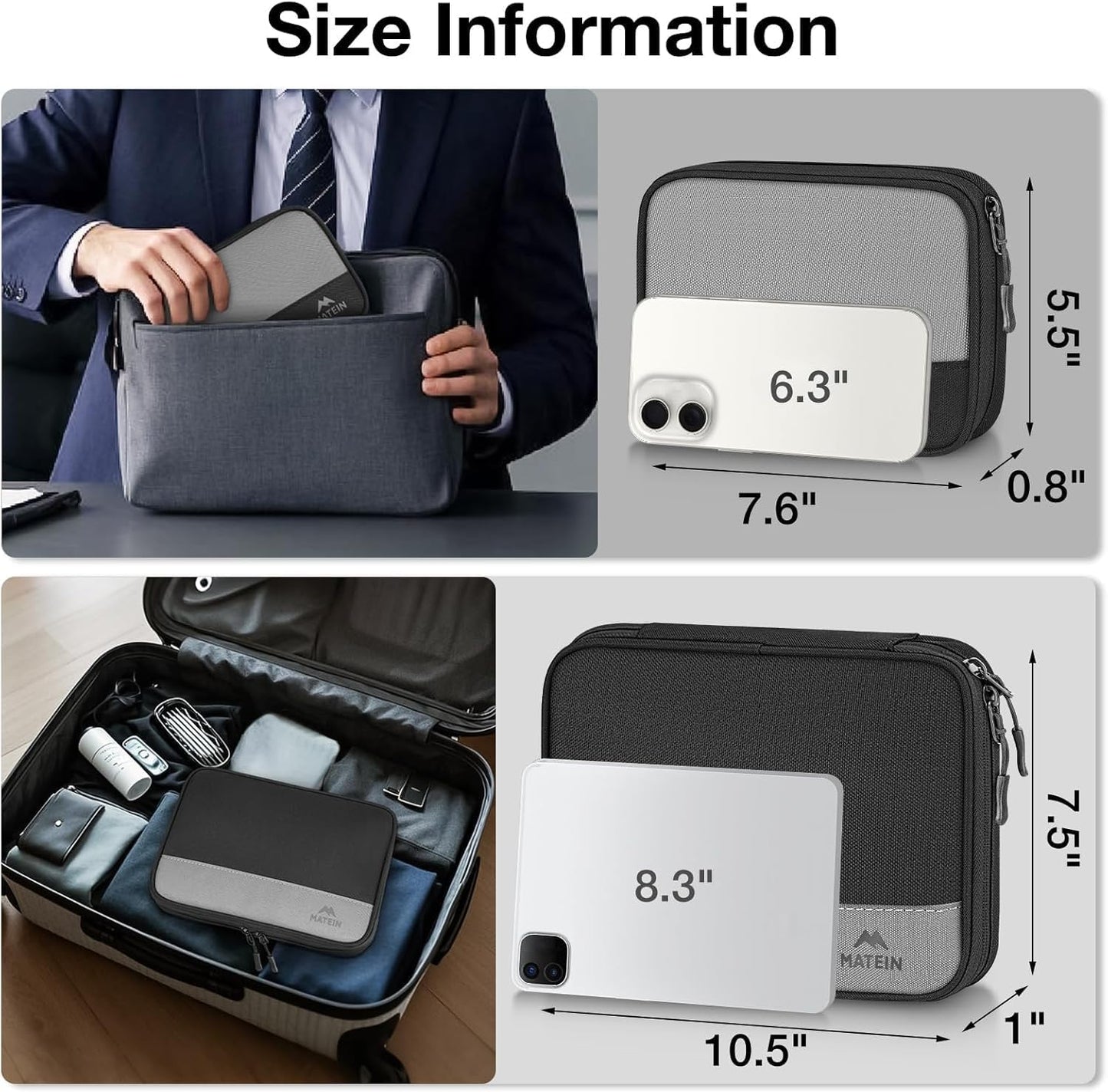 MATEIN Cord Organizer Travel Case 2 Pack, Water Resistant Tech Organizer Pouch for Small Electronic Accessories, Portable Electronics Case Carrying Bag for Cable, Changer, Earphone & Power Bank