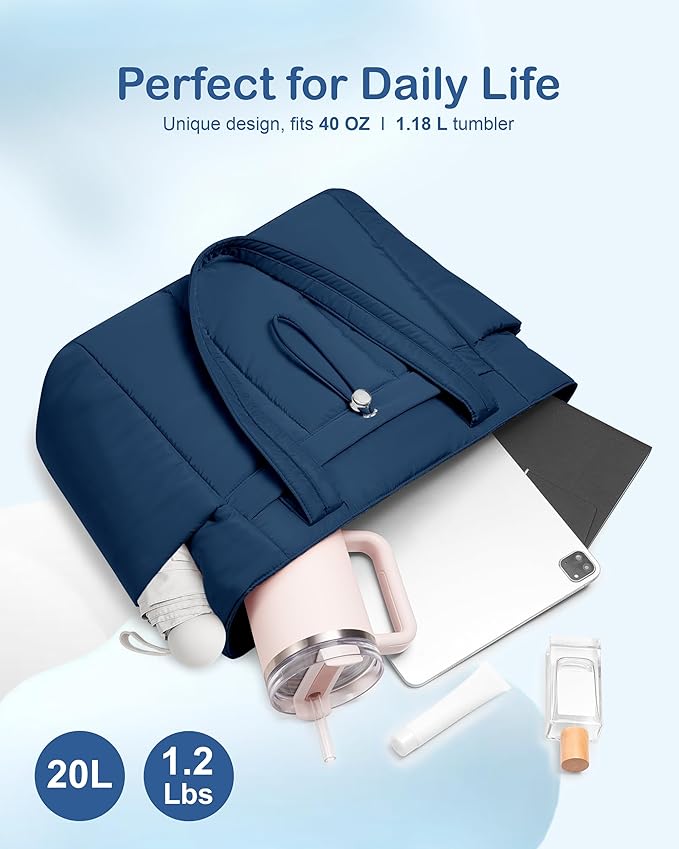 TOPDesign Puffy Tote Bag for Women with Cup Holder & Laptop Compartment & Cosmetic Bag & Trolley Sleeve for Work, Travel