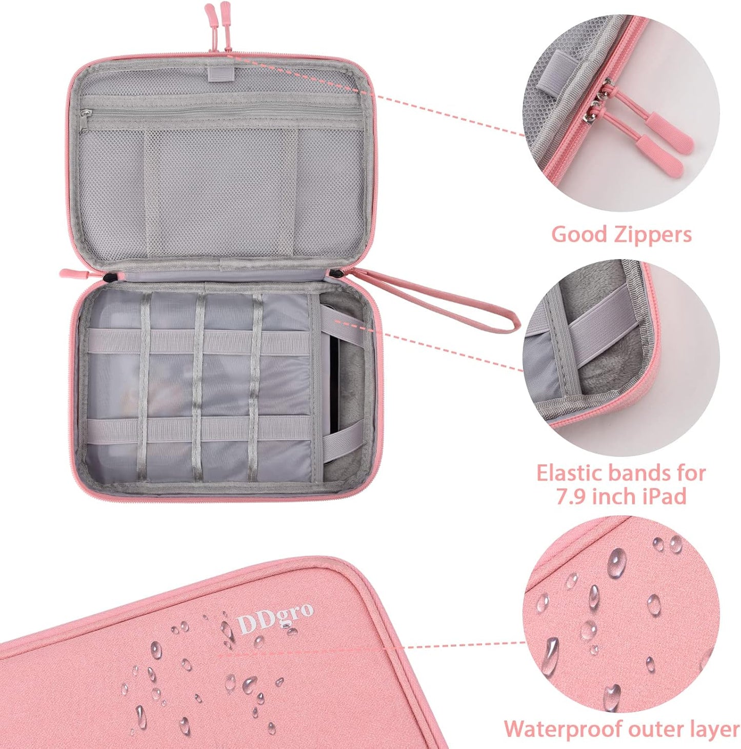 DDgro Charge Organizer Case Bag, Electronics Travel Pouch for Cable & Cords, Tech Accessories (Large, Pink)