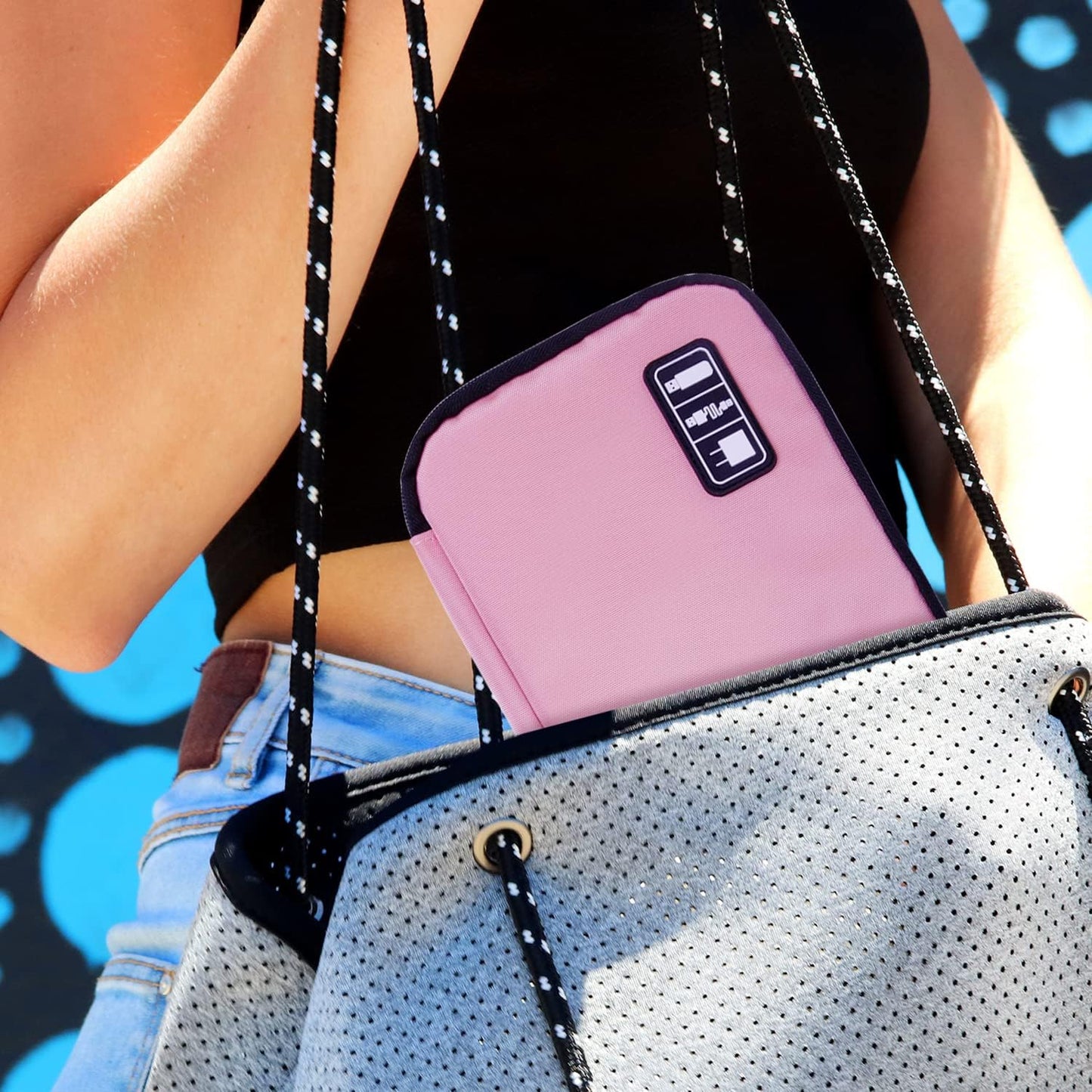 Electronics Travel Organizer,Portable Waterproof Electronic Travel Storage Bag for Small Charging Cord Storage,Charger,SD Card etc,for Travel,Business -Pink Green