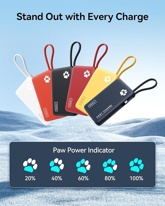 INIU PawGo Portable Charger, 45W PD 10000mAh Slim Power Bank with Built-in USB-C, Travel Airplane Camping Hiking, for Family Commuter Students Photographers