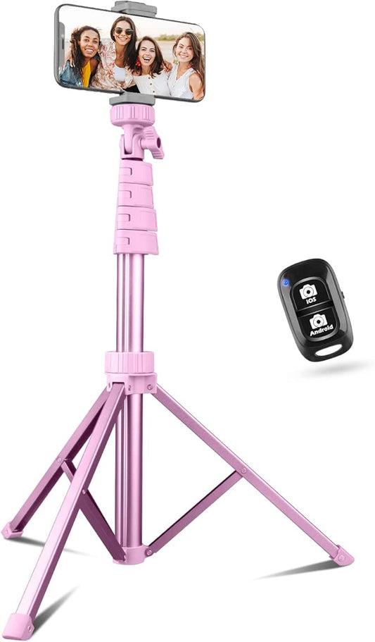 Sensyne 62 inch pink phone tripod and selfie stick with wireless remote
