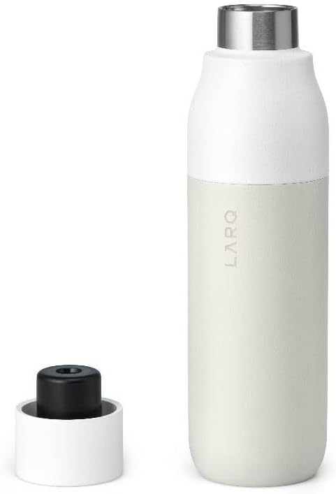LARQ Bottle PureVis 25 oz - Self-Cleaning and Insulated Stainless Steel Water Bottle with UV Water Purifier and Award-winning Design | Reusable & Travel Friendly, Granite White