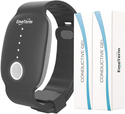 EmeTerm Fashion Anti-Nausea Wristband Relieve Morning Motion Travel Sickness Rechargeable Drug Free Bands Without Side Effects - Extra 2pack Conductive Gel (Black - Extra 2pack Conductive Gel)