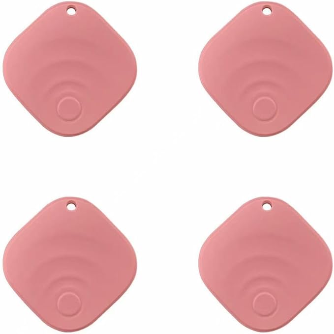 [2025 New, Designed in California], Tagigo Tracker, Compatible with Find Hub, Replaceable Battery, Ideal for Keys, Bags, Luggage, etc (Android Only - 4-Pack Pink)