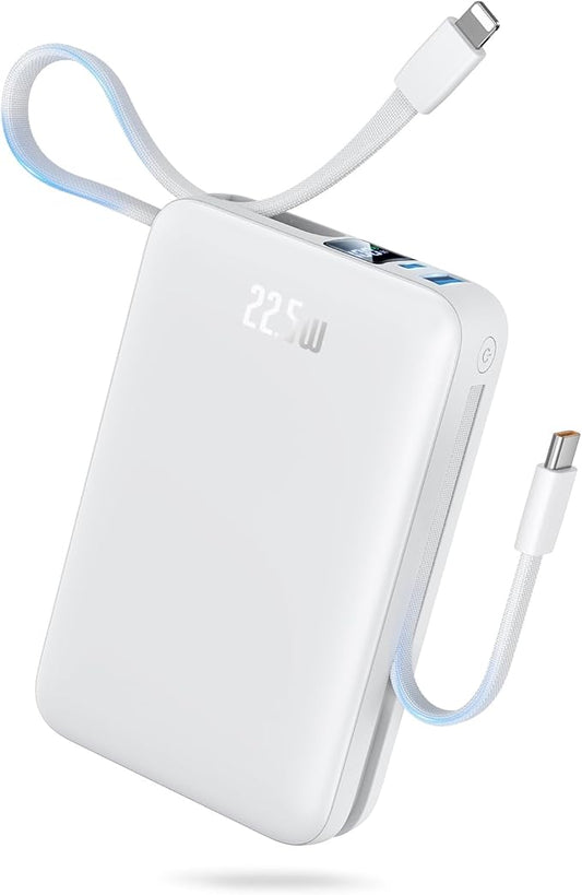 Portable Charger 50000mAh Power Bank,Portable Phone Charger with 2 Built in Cables,22.5W Fast Charging Travel Essentials Battery Pack for iPhone/iPad/MacBook/Android/Samsung Galaxy, White