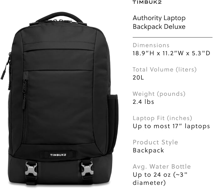 Timbuk2 Authority Laptop Backpack Deluxe, Eco Black Deluxe