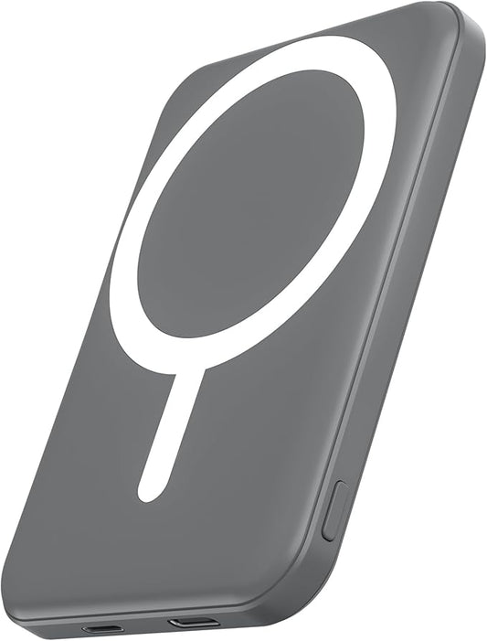 podoru for Magnetic Battery Pack, 5000mAh Magnetic Power Bank with Type-C Cable 20W PD Fast Charging Lighting Input Wireless Portable Charger for iPhone 17/16/15/14/13/12/ All Series-Gray