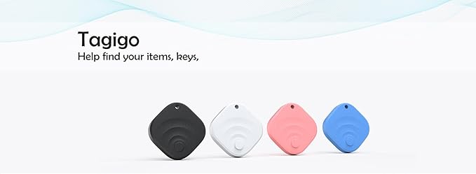 [2025 New, Designed in California], Tagigo Tracker, Certifited by Apple Find My & Google’s Find Hub, Replaceable Battery, Ideal for Keys, Bags, Luggage, etc (iOS + Android - Black)