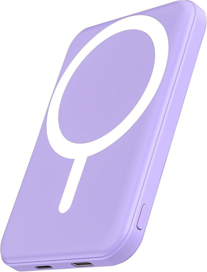 podoru for Magsafe Battery Pack, 5000mAh Magnetic Power Bank with Type-C Cable 20W PD Fast Charging Lighting Input Wireless Portable Charger for iPhone iPhone 17/16/15/14/13/12/ All Series-Purple