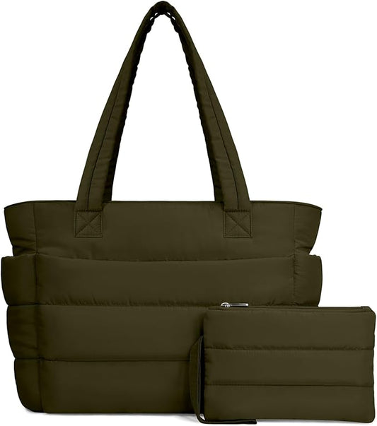 TOPDesign Puffer Tote Bag for Women, Lightweight Puffy Handbag with Compartments, Quilted Shoulder Bag for Work, Travel, Gym