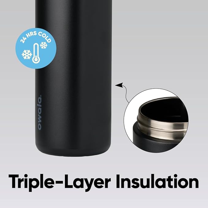 Owala FreeSip Insulated Stainless Steel Water Bottle with Straw, BPA-Free Sports Water Bottle, Great for Travel, 40 Oz, Very, Very Dark