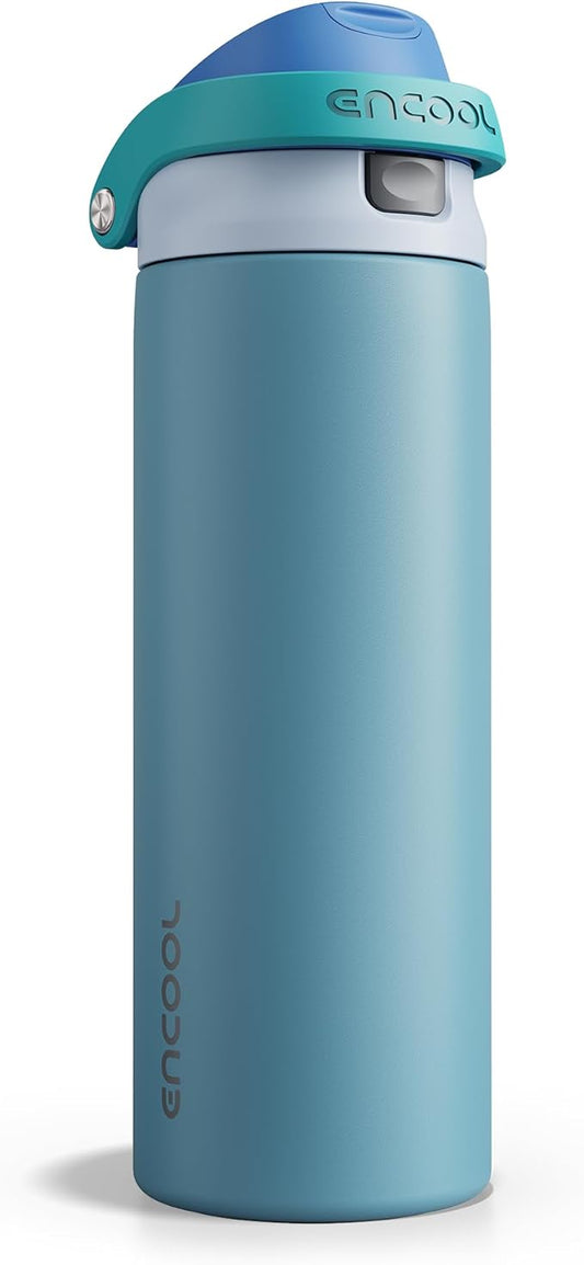 ENCOOL Leakproof Insulated Water Bottle with Straw Dual-Sip Water Bottle Bag-Safe Design for Work, Commute & Gym – Keeps Drinks Cold All Day, 24 oz, Teal Blue