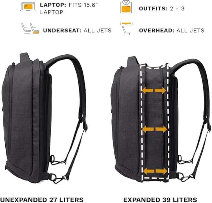 Knack Series 1 Laptop Backpack Fits up to 15 Inch - Knack Bags Carry-On Backpack, TSA Approved, Expandable Travel Backpacks With 3 Day Outfit Capacity (Stealth Black, Medium)