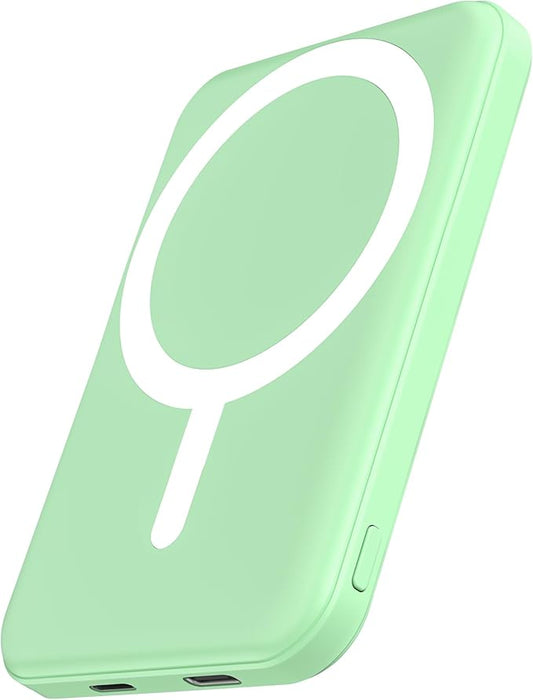 podoru for Magsafe Battery Pack, 5000mAh Magnetic Power Bank with Type-C Cable 20W PD Fast Charging Lighting Input Wireless Portable Charger for iPhone 17/16/15/14/13/12/ All Series-Green