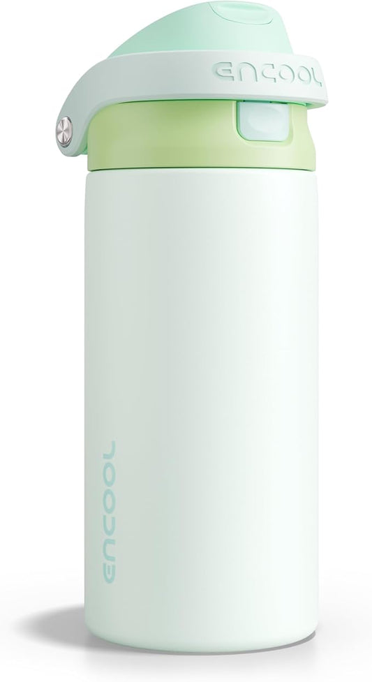 ENCOOL Leakproof Insulated Water Bottle with Straw Dual-Sip Water Bottle Bag-Safe Design for Work, Commute & Gym – Keeps Drinks Cold All Day, 18 oz, Lime White