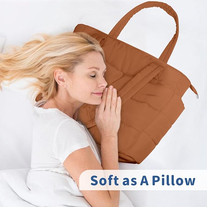 TOPDesign Puffer Tote Bag for Women, Lightweight Puffy Handbag with Compartments, Quilted Shoulder Bag for Work, Travel, Gym