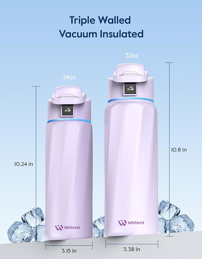BOOST Smart Water Bottle that Reminds You to Drink, 24oz BPA-Free Stainless Steel Vacuum Insulated Bottle, Wide Mouth Water Tracker Bottle with APP, Ideal Gift for Christmas, New Year