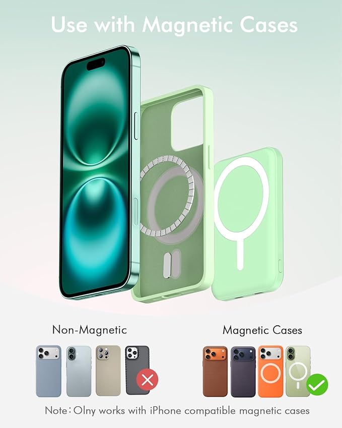 podoru for Magsafe Battery Pack, 5000mAh Magnetic Power Bank with Type-C Cable 20W PD Fast Charging Lighting Input Wireless Portable Charger for iPhone 17/16/15/14/13/12/ All Series-Green