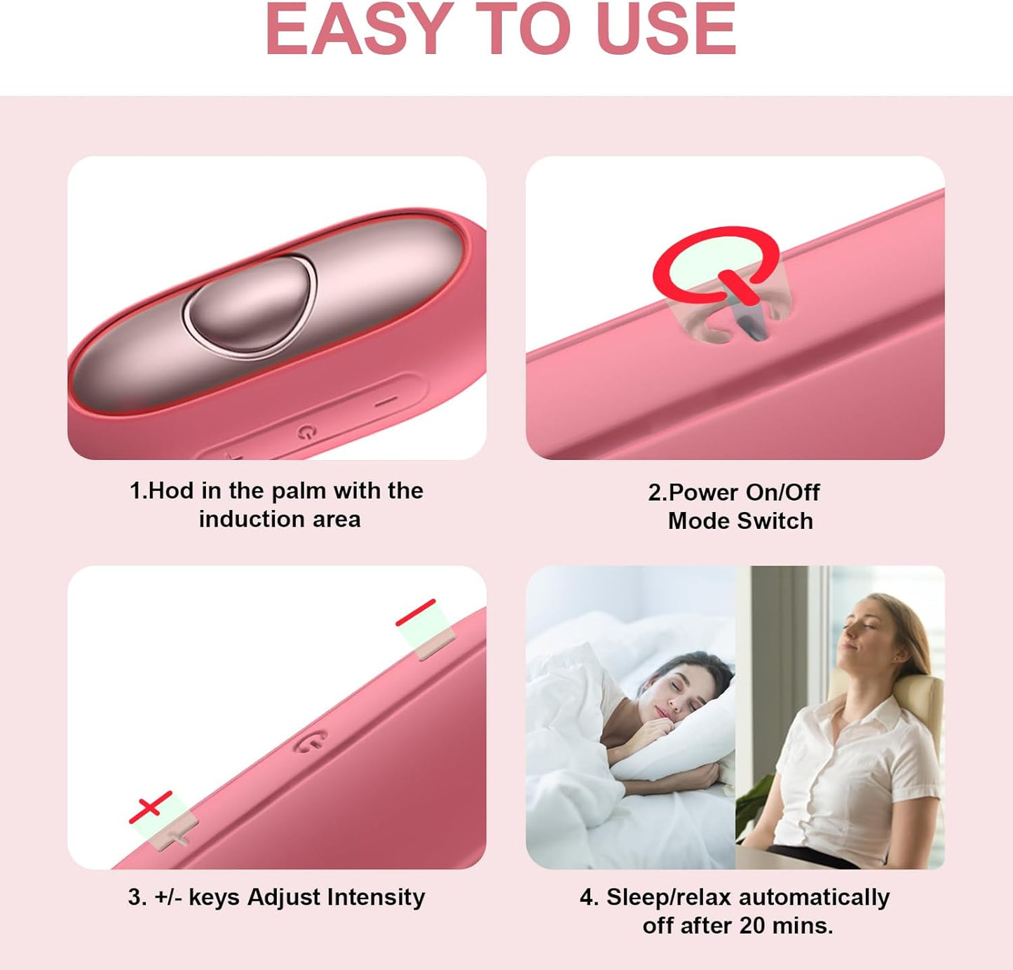 Sleep Aid Device, Micro-Current Sleep Instrument Device, Portable Rechargeable Sleep aid Improve Deep Sleep (Pink)