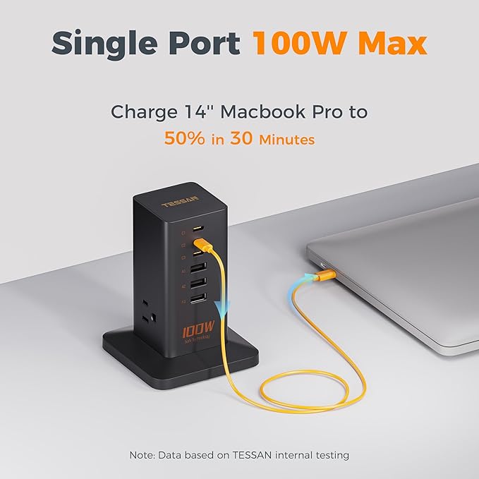 Charging Station PD 100W, TESSAN 9-in-1 USB C Power Strip for iPhone 17/16/15, MacBook, Tablet, Desktop Phone Fast Charger with 3 AC, 3 USB-A Ports, Home Drom Office Accessories