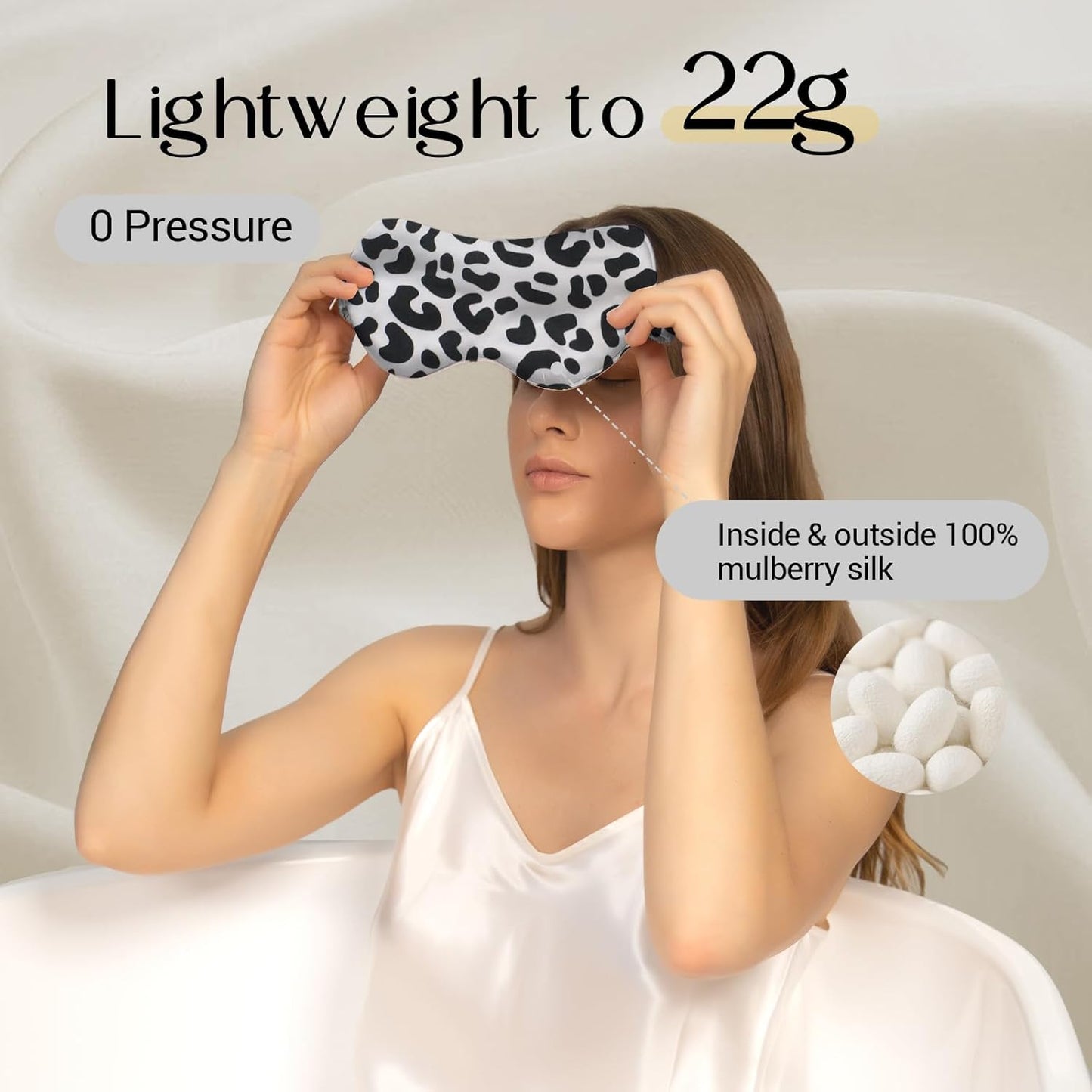 ZIMASILK Adjustable 100% 22 Momme Mulberry Silk Sleep Mask for Sleeping, Filled with Premium Mulberry Silk, Softest & Breathable Eye Sleeping Mask (Leopard - Black White)