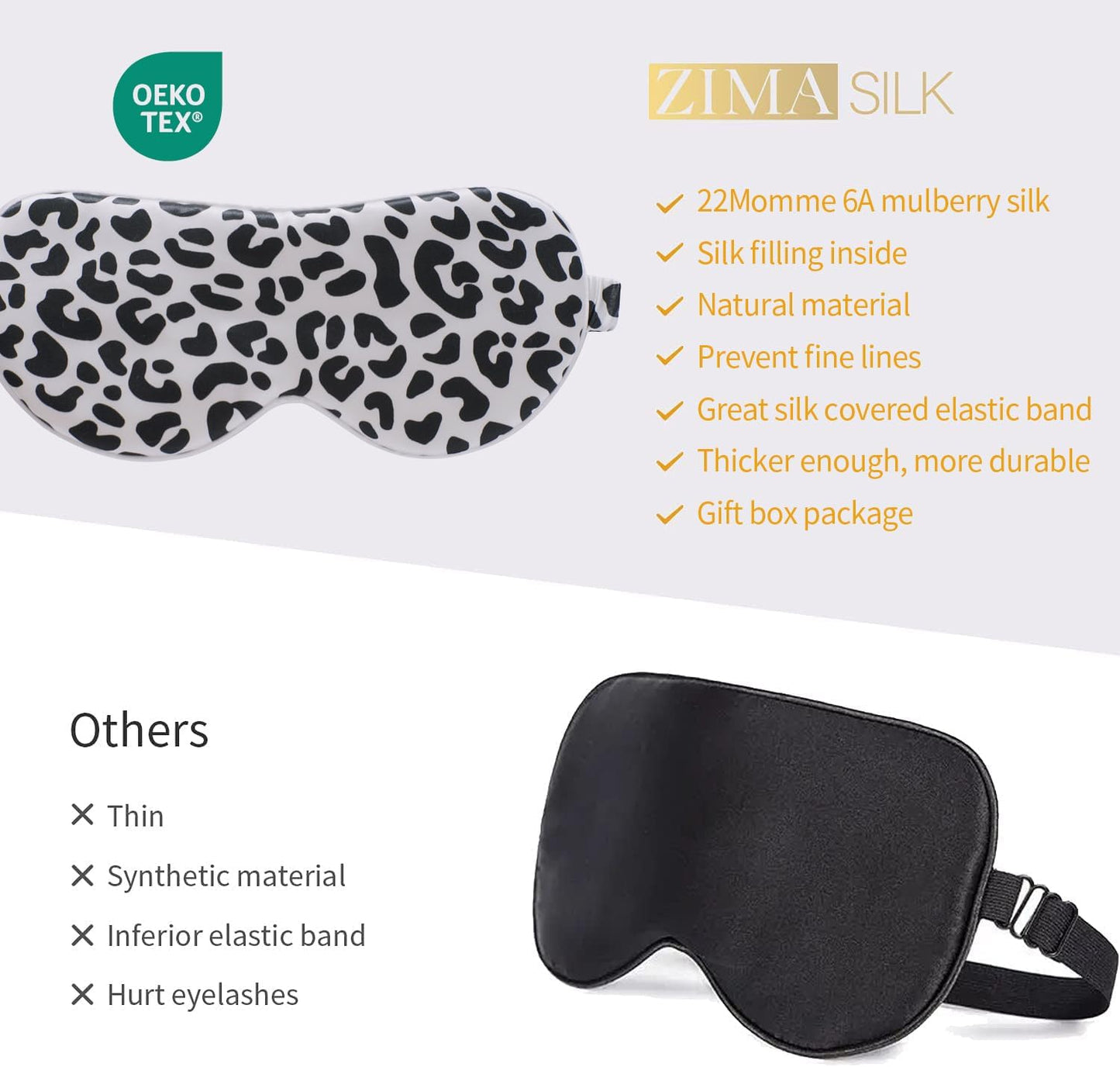 ZIMASILK Adjustable 100% 22 Momme Mulberry Silk Sleep Mask for Sleeping, Filled with Premium Mulberry Silk, Softest & Breathable Eye Sleeping Mask (Leopard - Black White)
