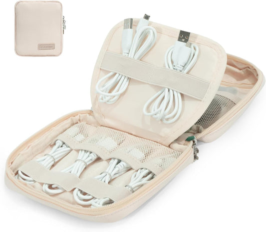 LENTION Cable Organizer Bag, Electronics Accessories Organizer, Waterproof Cable Bag for Power Bank, Chargers, USB Cables, SD Cards, Earphones (apricot)