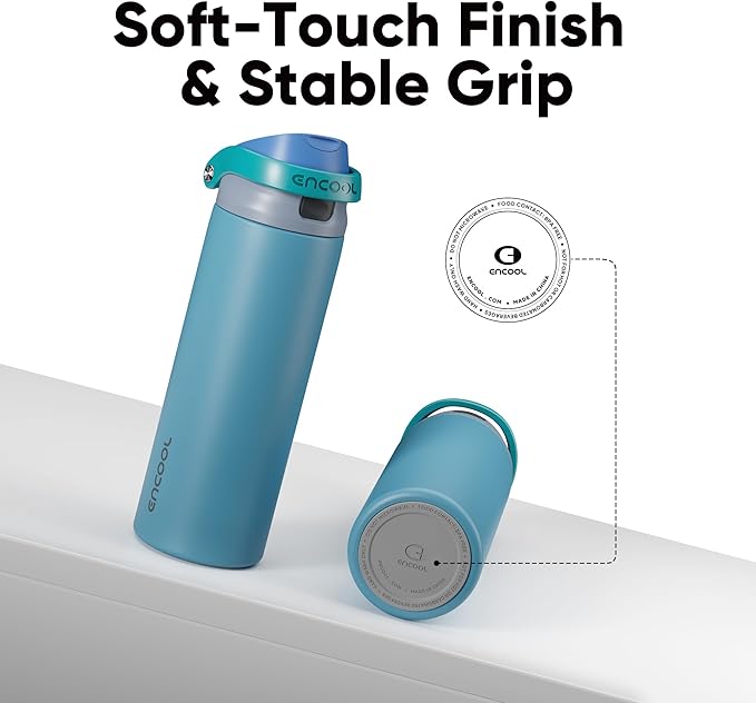 ENCOOL Leakproof Insulated Water Bottle with Straw Dual-Sip Water Bottle Bag-Safe Design for Work, Commute & Gym – Keeps Drinks Cold All Day, 24 oz, Teal Blue