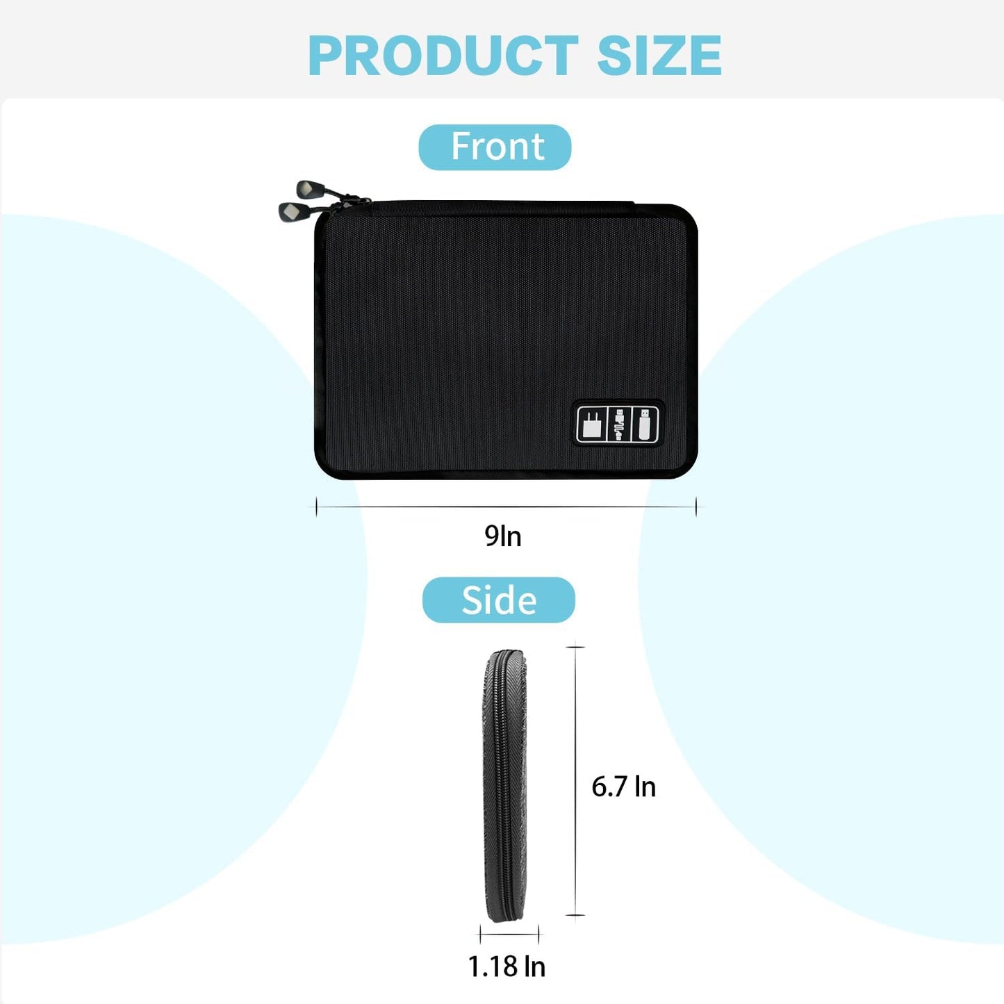 Electronics Travel Organizer,Portable Waterproof Electronic Travel Storage Bag for Small Charging Cord Storage,Charger,SD Card etc,for Travel,Business -Black Green