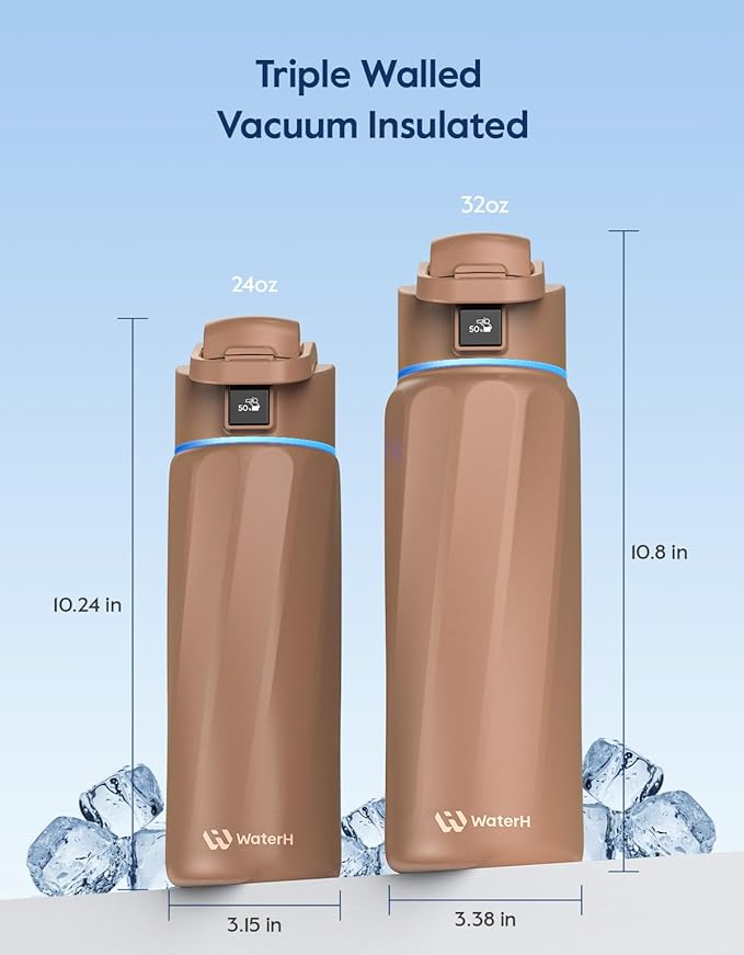 BOOST Smart Water Bottle with Reminder & Tracker, Double Wall Vacuum Insulated Bottles Stainless Steel, 32oz BPA-Free Wide Mouth for Gym, Office, School, Ideal Gift for Christmas, New Year