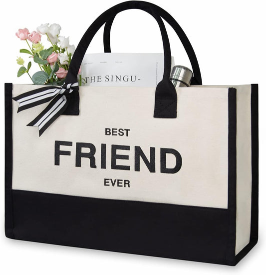 TOPDesign Embroidery Canvas Tote Bag for Women, Friendship Gifts for Best Friend, Sister, Friend Appreciation Birthday Gifts, Personalized Present Bag for Beach, Holiday