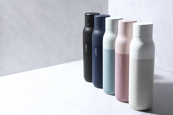 LARQ Bottle PureVis 25 oz - Self-Cleaning and Insulated Stainless Steel Water Bottle with UV Water Purifier and Award-winning Design | Reusable & Travel Friendly, Granite White
