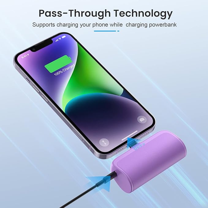 Mini Portable Charger Power Bank for iPhone,5200mAh Portable Phone Charger, Ultra-Compact PD Fast Charging Battery Pack Compatible with iPhone 14/14 Plus/Pro Max/13/12/12 Mini/11/XS/XR/X/8/7/6/6s