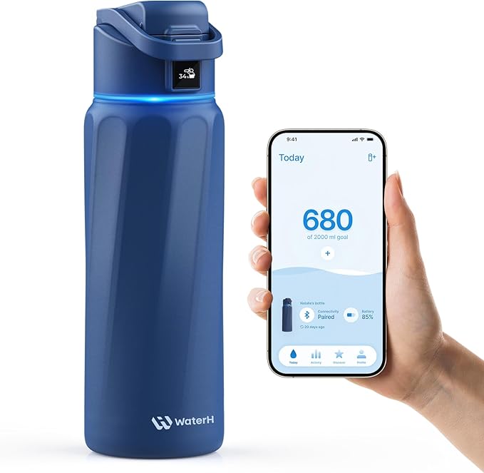 BOOST Smart Water Bottle with Reminder & Tracker, Double Wall Vacuum Insulated Bottles Stainless Steel, 32oz BPA-Free Wide Mouth for Gym, Office, School, Ideal Gift for Christmas, New Year