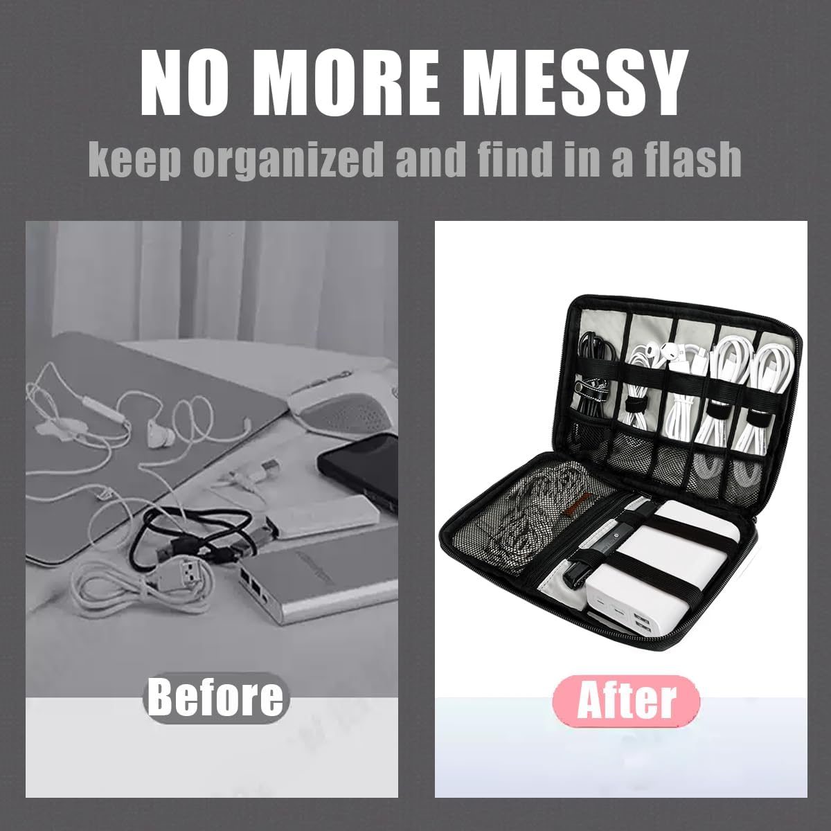 Travel Cable Organizer Pouch Electronic Accessories,Travel Essentials,Cord Organizer Storage Bag For Cord, Charger, Phone, Earphone,SD Card,Black