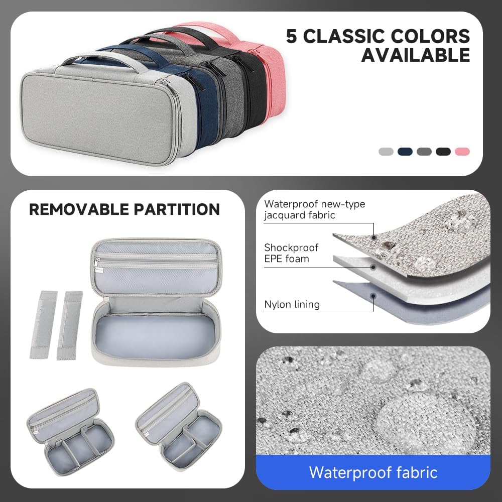 Teskyer Electronics Organizer Travel Case, Waterproof Portable Tech Accessories Pouch with Organized Compartments for Cables, Phone, Chargers, Earphone, Grey