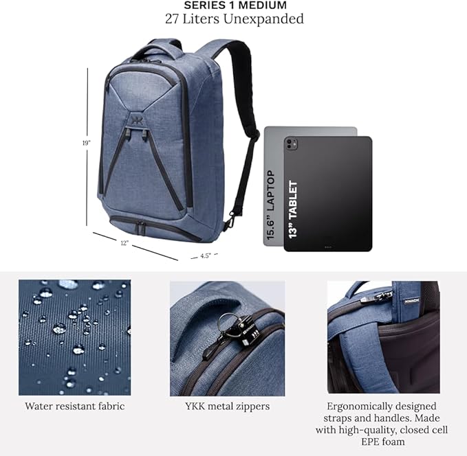 Knack Series 1 Laptop Backpack Fits up to 15 Inch - Knack Bags Carry-On Backpack, TSA Approved, Expandable Travel Backpacks With 3 Day Outfit Capacity (Indigo Blue, Medium)